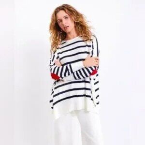 MERSEA Amour Sweater Black White Stripe Heart Patch OS Preppy Coastal